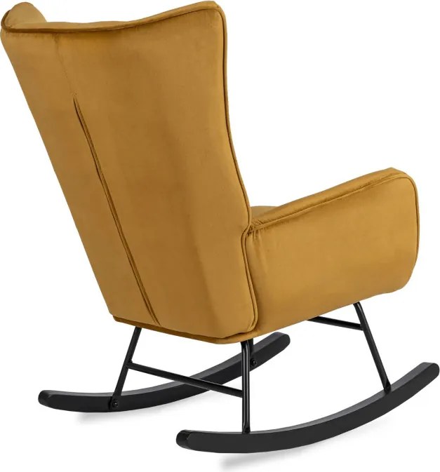 Fotel Bujany na Biegunach Uszak Wypoczynkowy JACKSON Musztardowy Welurowy do Salonu Nowoczesny