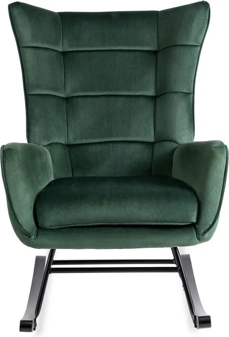 Fotel Bujany na Biegunach Uszak Wypoczynkowy JACKSON Zielony Welurowy do Salonu Nowoczesny