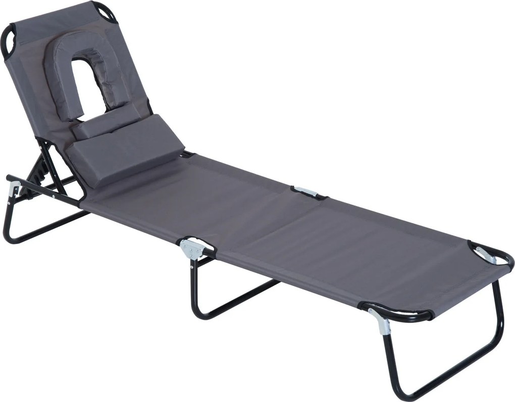 Outsunny Leżak do Opalania z Okienkiem do Czytania Otwór na Twarz Funkcjonalny Szary | Aosom PL