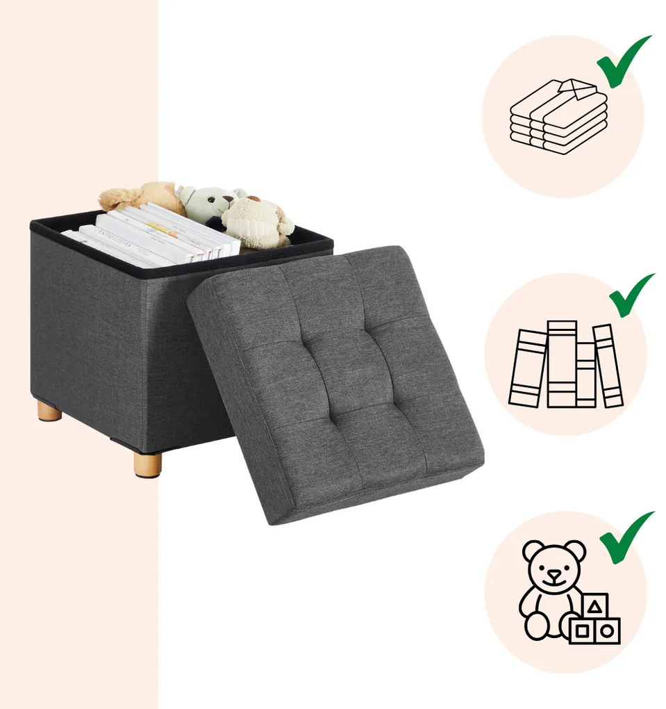 Taboretka z miejscem do przechowywania na nóżkach OTO, 38x38x40cm, antracyt SongmicsHome