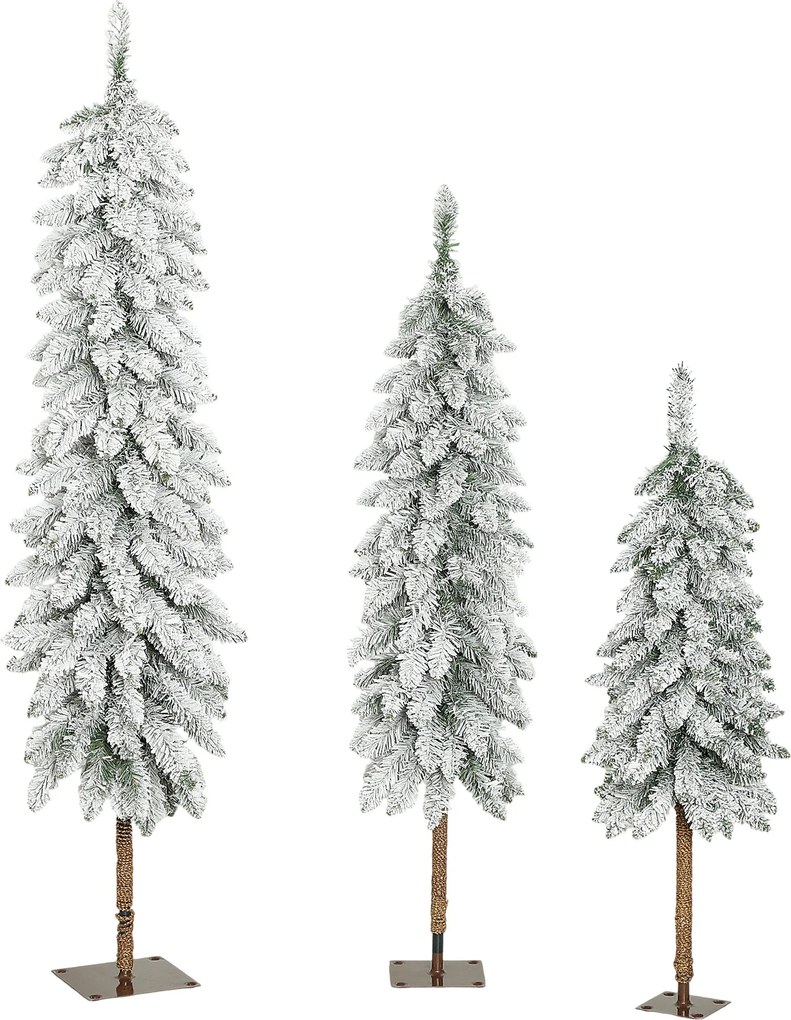 HOMCOM 3‑cz. zestaw śnieżnych sztucznych choinek 90/120/150 cm — metalowe podstawy, ognioodporne