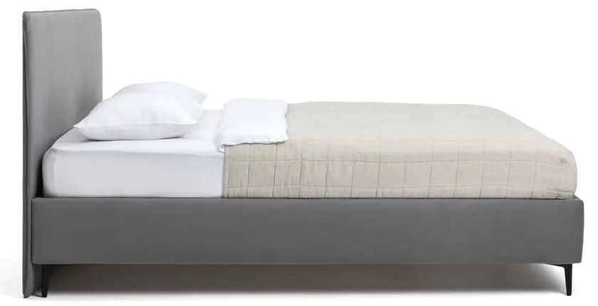Szare tapicerowane łóżko dwuosobowe ze stelażem 160x200 cm Noira Slim – Bonami Selection