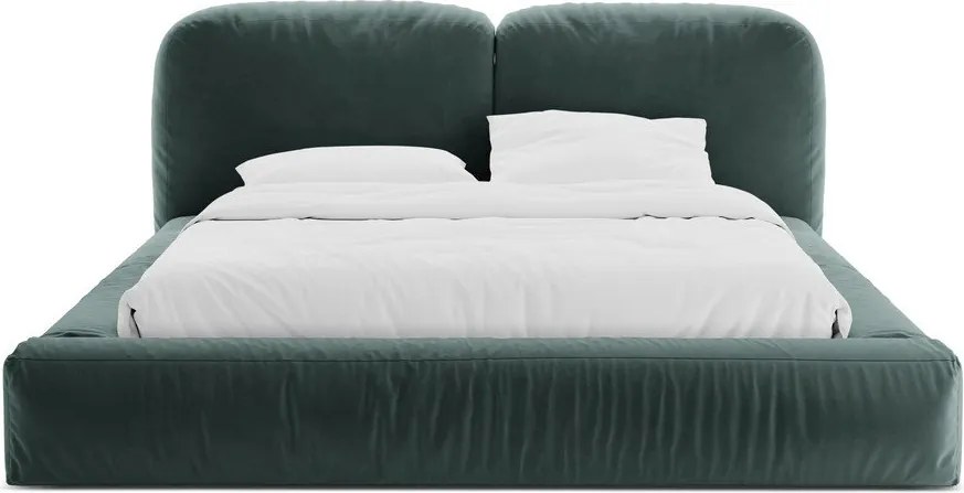 Morskie tapicerowane łóżko dwuosobowe ze schowkiem i stelażem 160x200 cm Martina – Micadoni