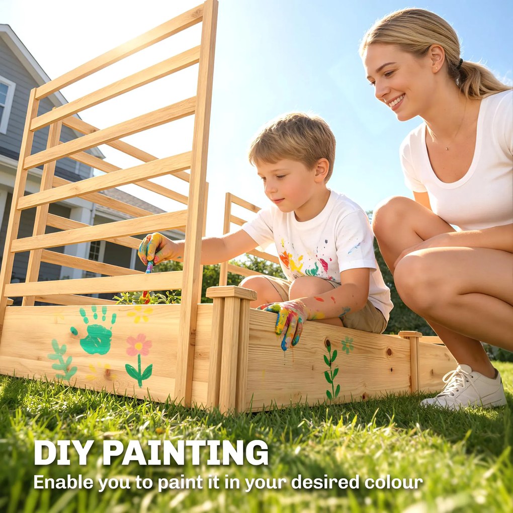 Outsunny Podwyższone grządki z kratką drewniana skrzynia na rośliny z 3 kratkami przegrodą i otwartym dnem 240 x 125 x 102 cm drewno naturalne | Aosom PL