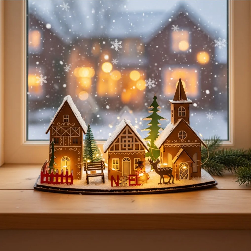 Lampion miasteczko bożonarodzeniowe, LED, 30 x 15 cm