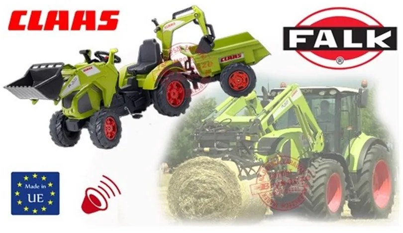 Falk ogromny traktor claas axos z przyczepą, łyżką i spychaczem