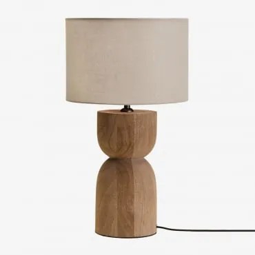 Lampa Stołowa Diniz Drewno Mango & ↑30 Cm & Jasnoszary Taupe Ø30 Cm - ↑25 Cm Arlina - Sklum