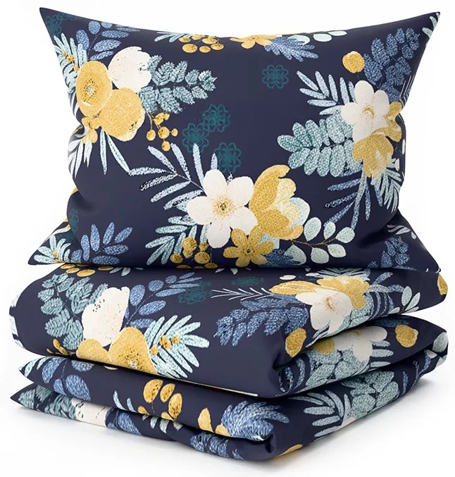 PrzytulneMieszkanie.pl PrzytulneMieszkanie.pl Pościel z mikrofibry FLOWERISH ciemnoniebieska Rozmiar pościeli: 2 szt 70 x 90 cm | 200 x 220 cm