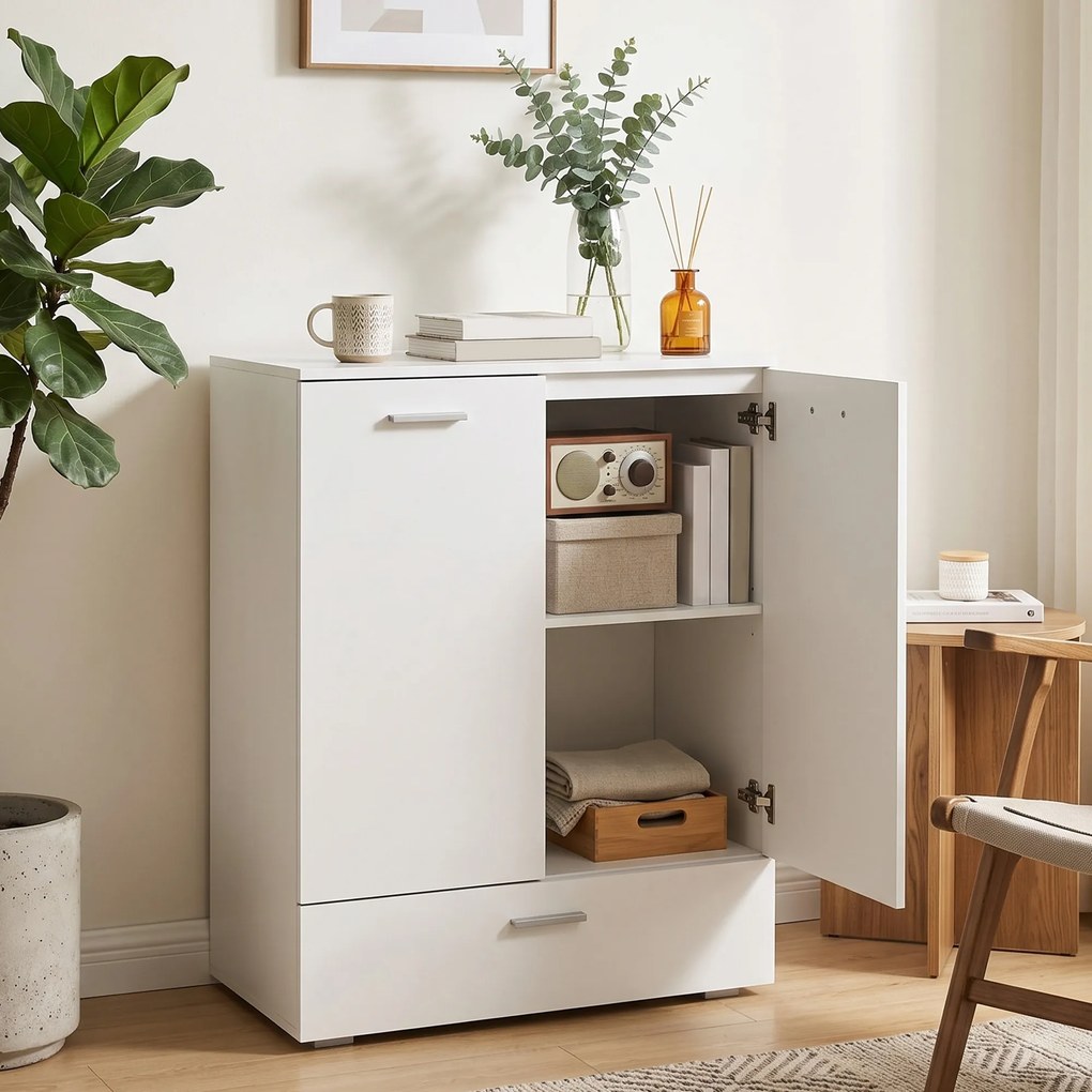 HOMCOM Nowoczesne sideboard, wolnostojąca szafka do przechowywania z szufladą i regulowaną półką, Biały | Aosom PL