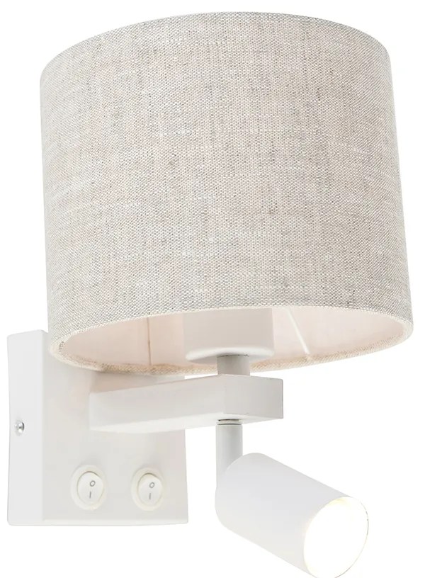 Lampa ścienna biała z lampką do czytania i kloszem w kolorze jasnoszarym 18 cm - Brescia Nowoczesny Oswietlenie wewnetrzne