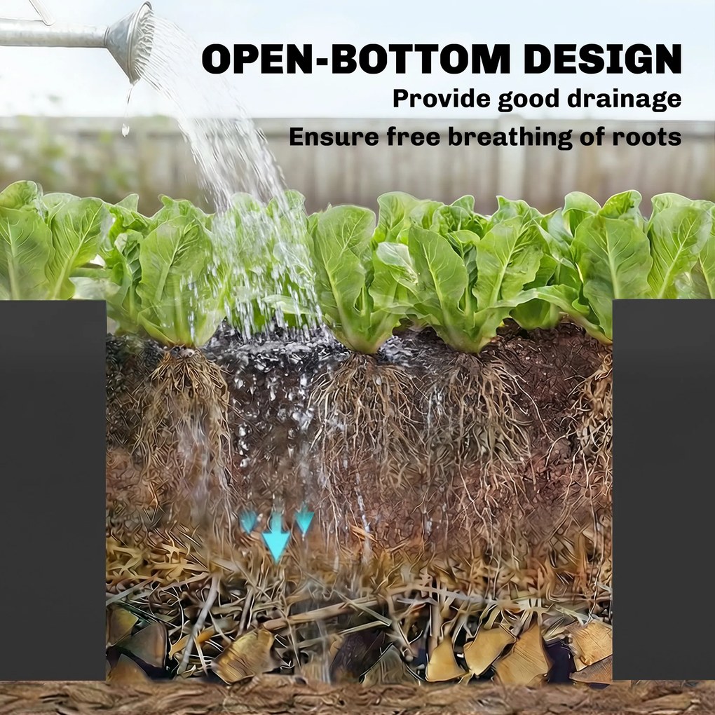 Outsunny Podwyższona Grządka z Ocynkowanej Stali 150 x 53 x 55 cm, Skrzynia na Rośliny z Przegrodą, Czarna | Aosom PL