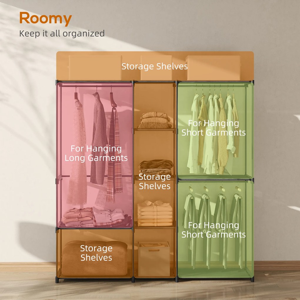 HOMCOM Szafa materiałowa z drążkiem na ubrania 182x43x185 cm Czarna | Aosom PL