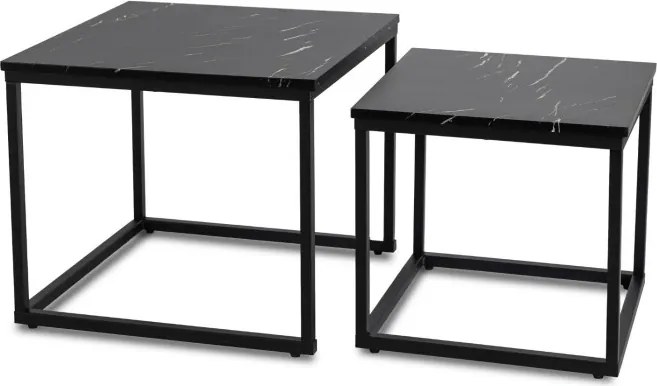 Zestaw Stolików Kawowych JUNO Czarny Marmur/Czarny do Salonu Glamour Nowoczesny