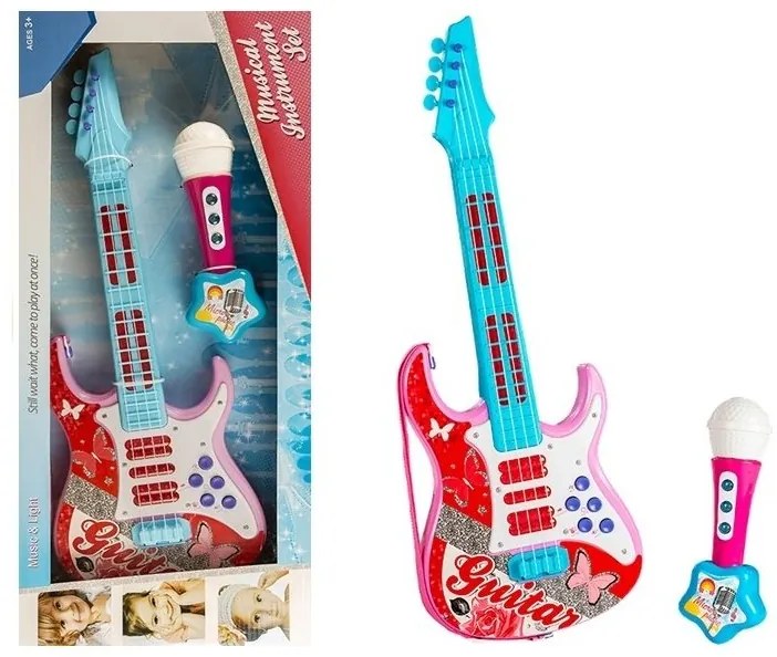 Gitara elektryczna z mikrofonem struny zabawka róż