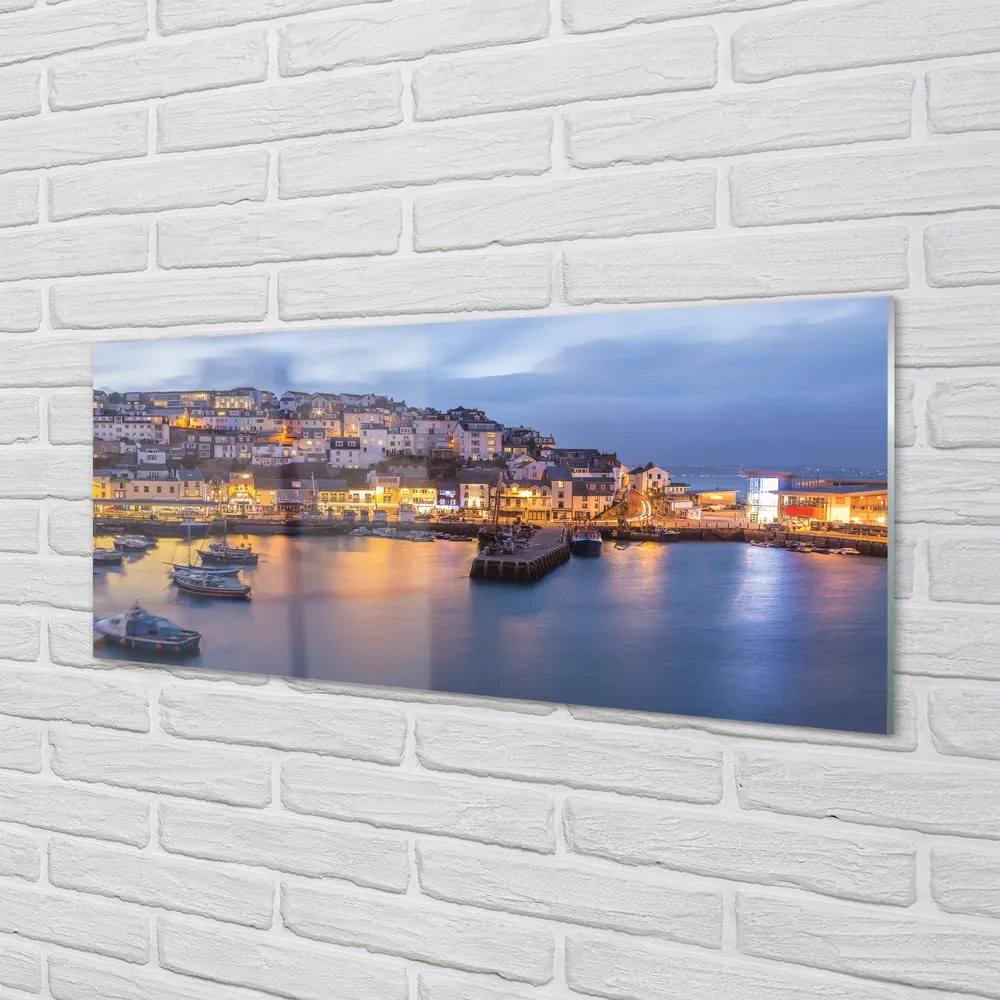 Szklany Panel Nocny Port ze Statkiem