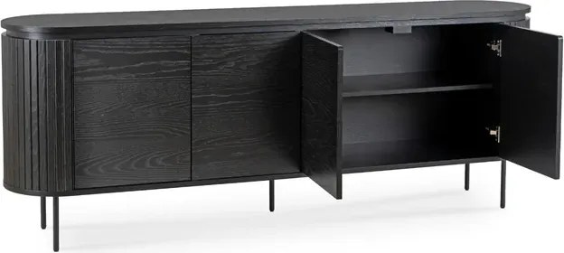 Komoda do Salonu BECK 200 cm Czarna Czterodrzwiowa Ryflowana Nowoczesna