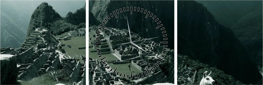 Obraz - Lamy w Machu Picchu w Peru (z zegarem) (90x30 cm)