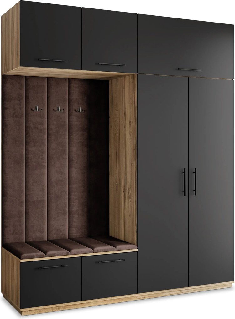 Masseno Garderoba REMA 200/240/60 cm Nowoczesna Szafa do Przedpokoju Dąb wotan, MONOLITH 29 (Brązowy)
