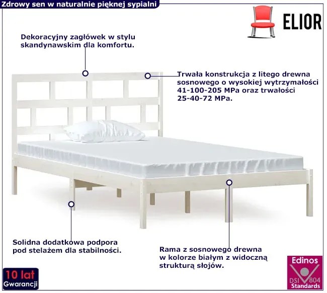 Białe drewniane łóżko z zagłówkiem 120x200 - Adia 4X