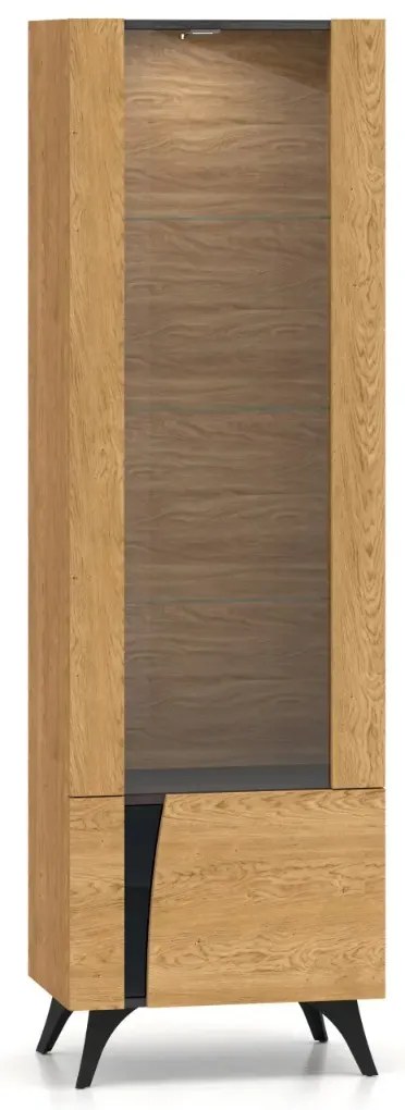 Witryna do salonu HESTIA 1W1D 58cm dąb/czarna prawa ML MEBLE