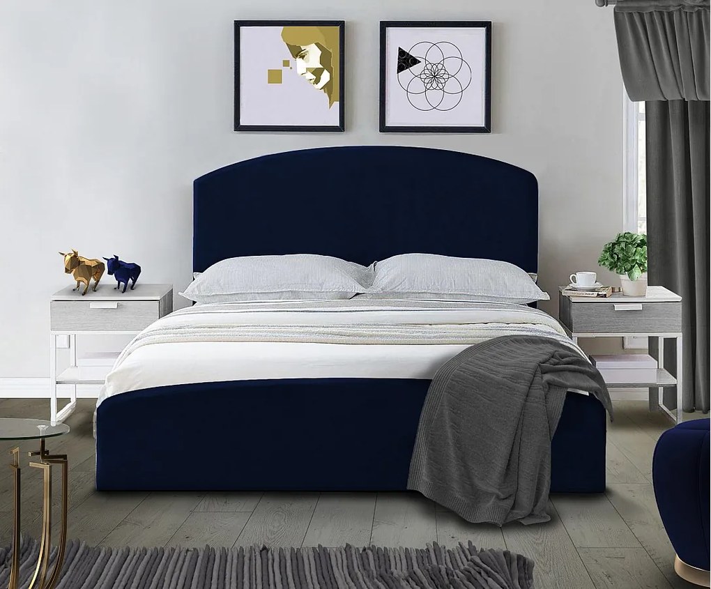Tapicerowane łóżko Montana 150x212x90 cm, powierzchnia spania 140x200 cm, schowek, podnośnik, tkanina Monolith granatowy