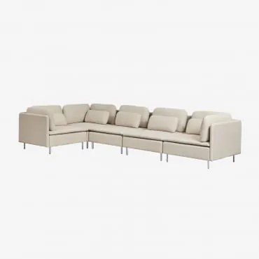 Sofa Modułowy Narożny 5-częściowy Oriol Tkaniny Beżowy Krem - Sklum