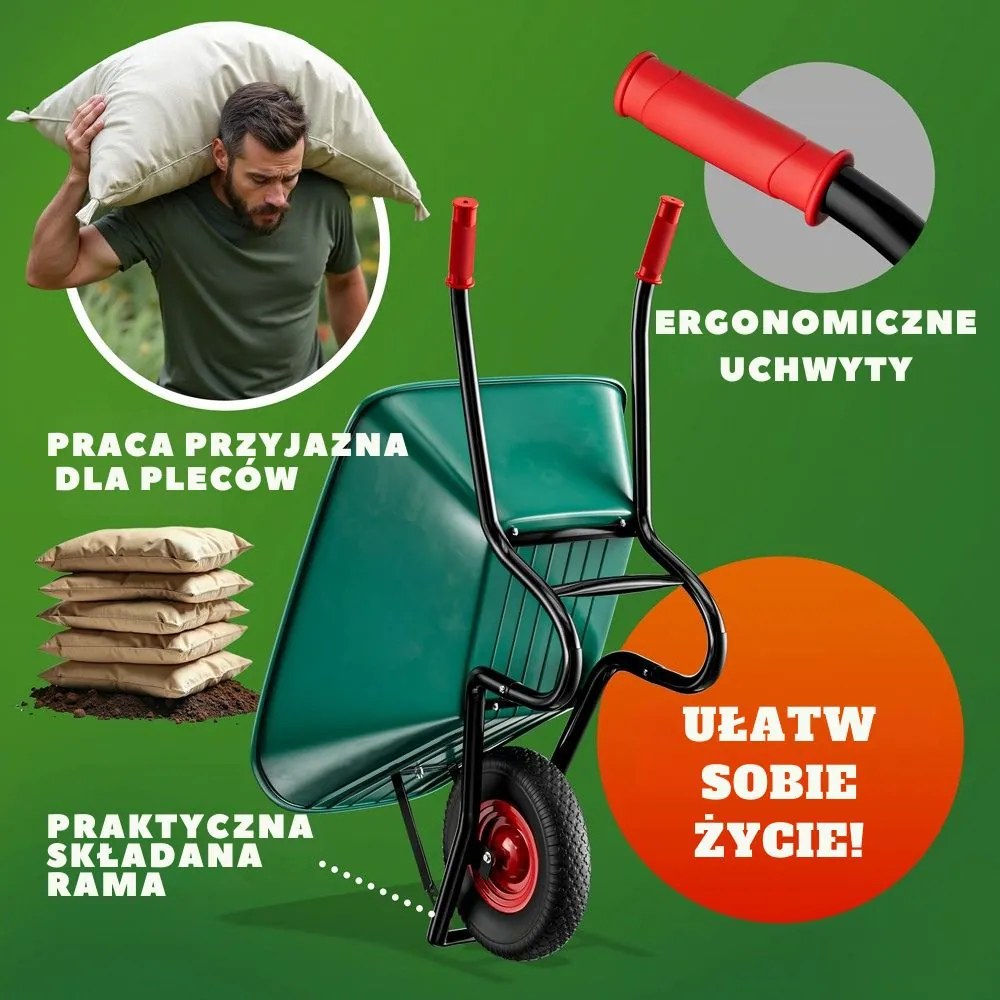 Taczka GREG z plastikową kuwetą, max. 100l/250kg, zielony/czarny Gardebruk