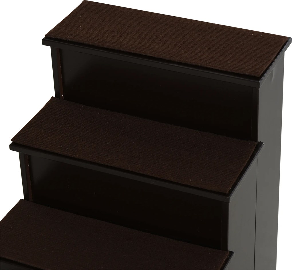 PawHut Schody dla Zwierząt Domowych, dla Psów/Kotów, 4-stopniowe, Krótkowłosy Plusz, do 30 kg, 40 x 59 x 54,2 cm, Ciemnobrązowy