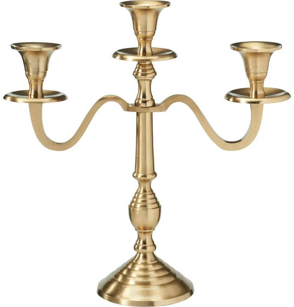 Metalowy świecznik 3-ramienny 29x10x30 cm, kolor złoty, dekor 2