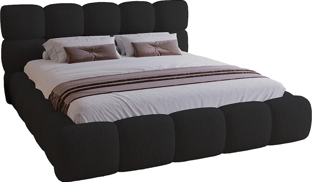 Łóżko tapicerowane z pojemnikiem 200x200 cm Ravello - stelaż, boucle - czarny (Lambi 13)