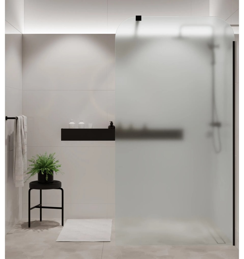 Ścianka prysznicowa Walk-in szkło satynowe matowe 8 mm MOLIS Satin Square MASSI | rożne rozmiary : Kolor profili kabiny - czarny, Szerokość ścianki - 110 cm , Typ montażu - WALK in FIX (Do ściany)