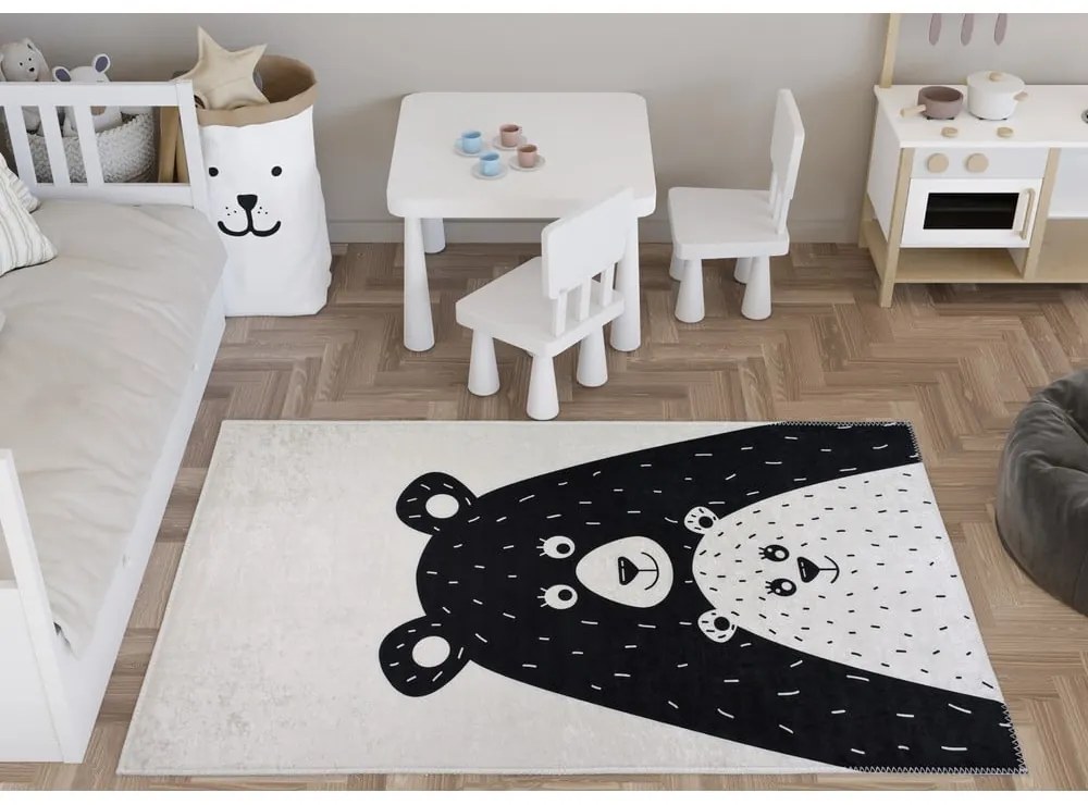 Czarno-biały dywan dziecięcy odpowiedni do prania 160x230 cm Bear Family – Vitaus
