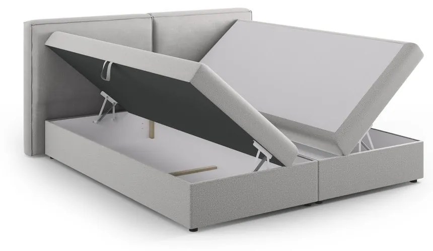 Jasnoszare łóżko boxspring ze schowkiem 140x200 cm Arendal – Cosmopolitan Design