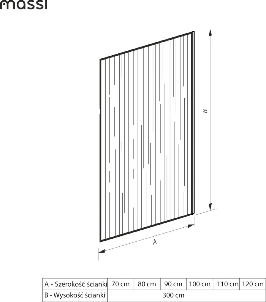 Ścianka prysznicowa ryflowana ARTE WELLE XXL Clear szkło transparentne ryflowane | Różne rozmiary : Kolor profili kabiny - złoty szczotkowany, Rozmiar - 70 x 300 cm