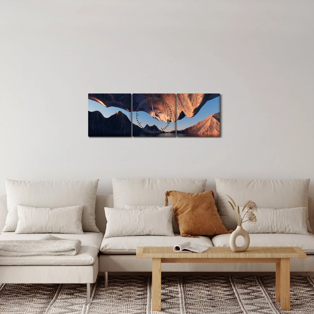 Obraz - Klify 3D (z zegarem) (90x30 cm)