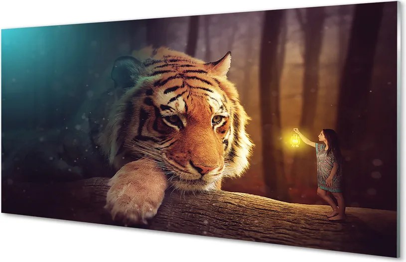 Panel szklany do Kuchni Spotkanie: Tygrys i Człowiek w Lesie