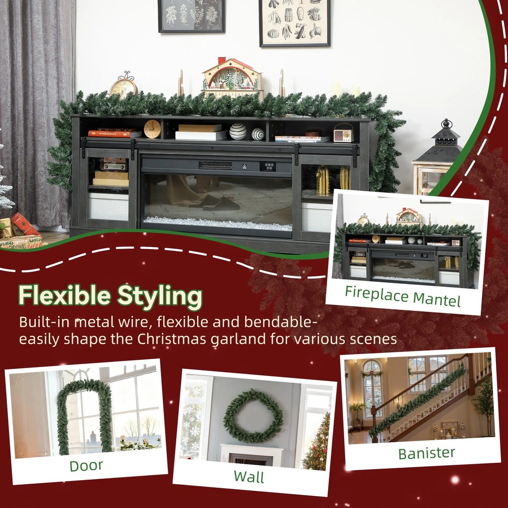 HOMCOM 2,7 m sztuczna girlanda świąteczna dekoracja z 216 zakończeniami, na schody i kominek, zielona | Aosom PL