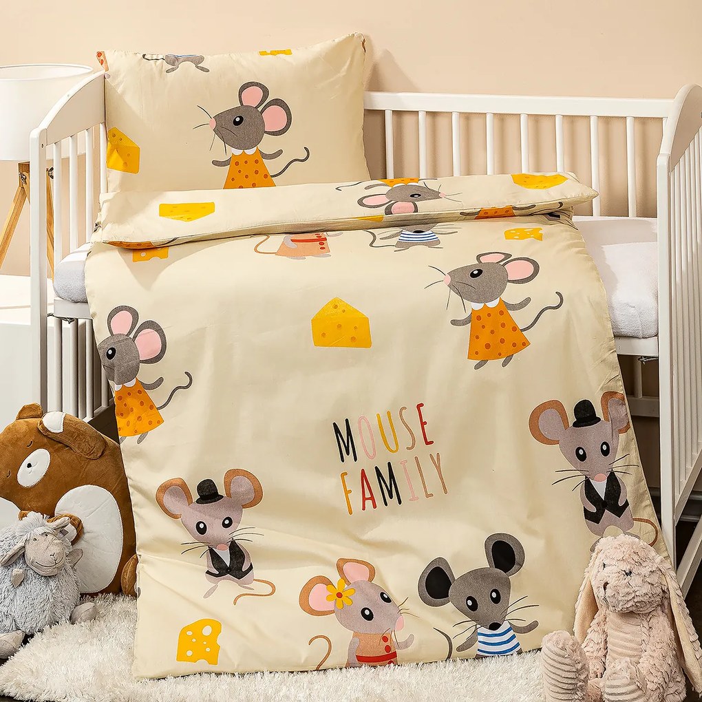 4Home Dziecięca pościel bawełniana do łóżeczka Little mouse, 100 x 135 cm, 40 x 60 cm
