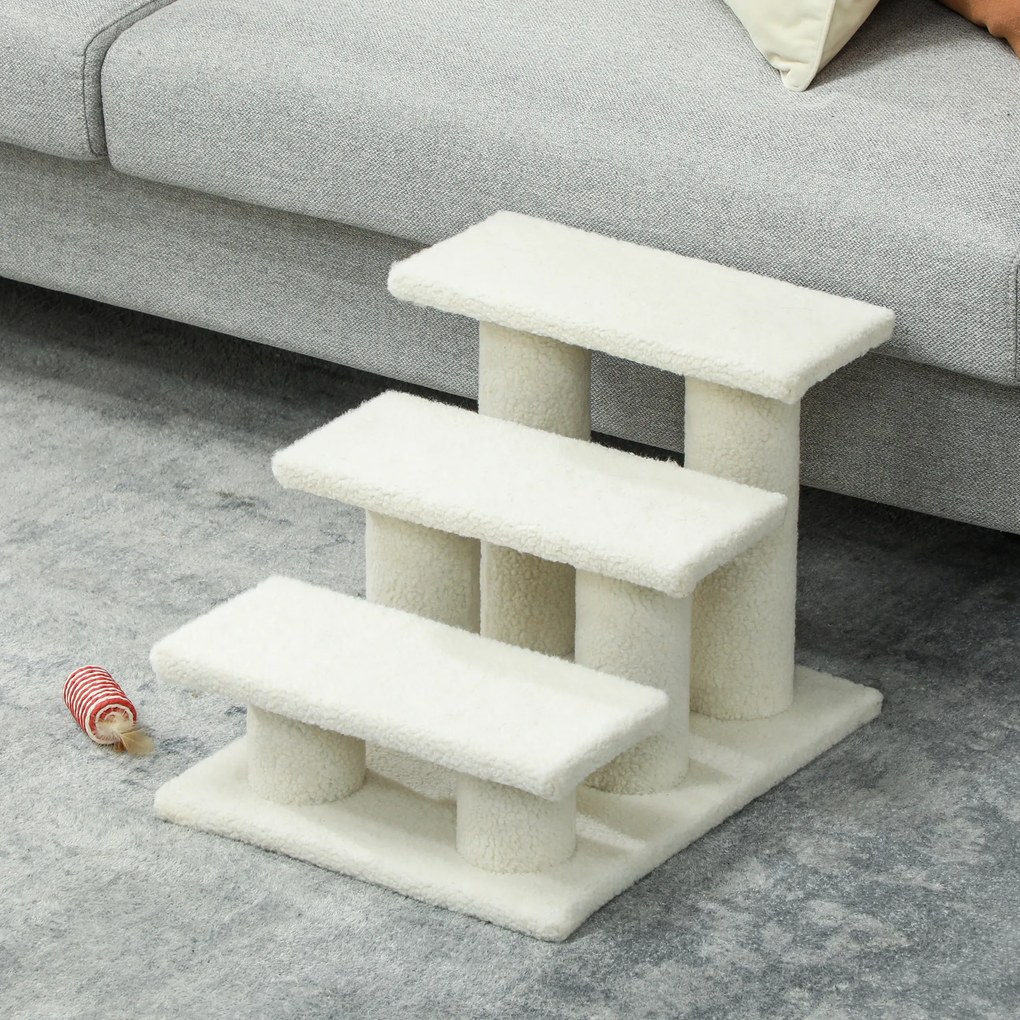 PawHut Schodki dla kota 3 stopnie Schodki dla zwierząt Schodki dla kota Schodki z pluszem 45 x 35 x 34 cm cm Beżowy | Aosom PL
