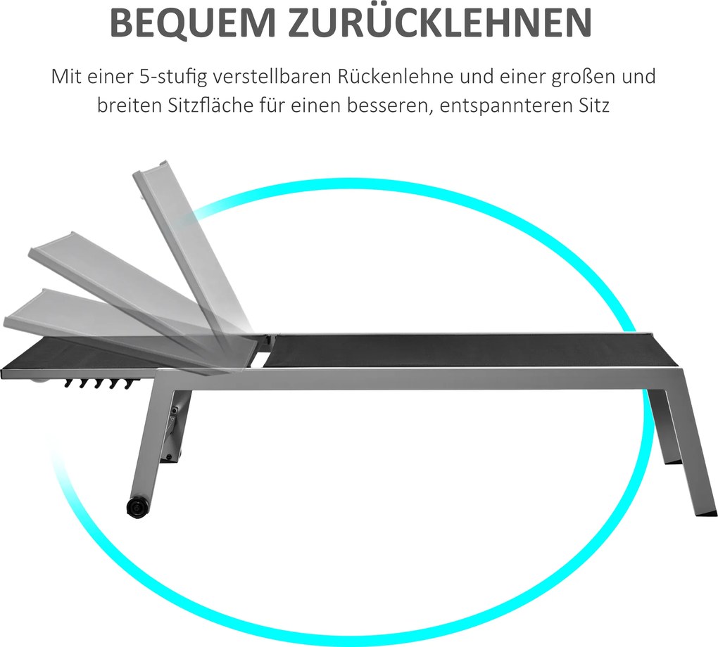 Outsunny Leżanka Ogrodowa z Aluminiowej z Regulowanym Oparciem, Czarny