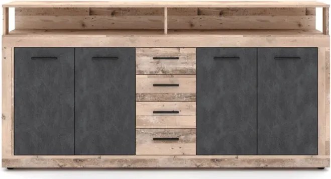 Komoda Czterodrzwiowa BLAGO 190 cm Surowy Dąb/Czarny Loft