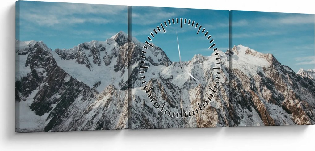 Obraz ośnieżonych szczytów, Fiordland (z zegarem) (90x30 cm)