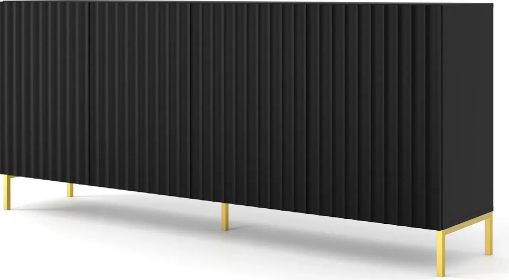 Lamelowa czarna komoda 200 cm na złotych nogach A5-S05