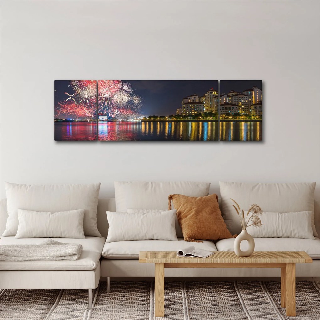 Obraz fajerwerków w Singapurze (170x50 cm)