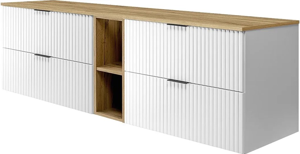 Szafka pod umywalkę, Biały / Dąb Craft + czarny uchwyt, 180 x 57 x 46 cm + Blat