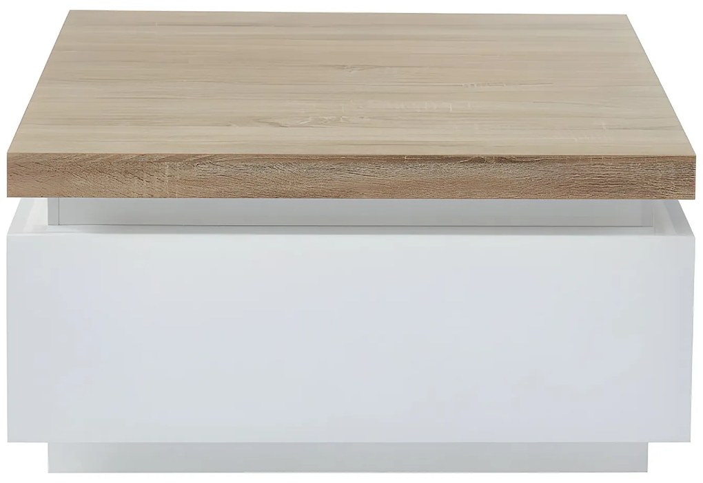 Ława HALO II – 2 szuflady – lakierowany MDF – oświetlenie LED – kolor: biały i dębowy