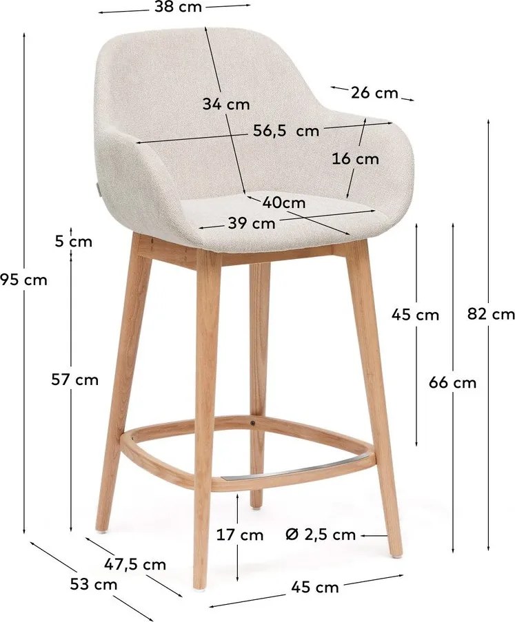 Beżowy tapicerowany hoker z podłokietnikami (wysokość siedziska 66 cm) Konna – Kave Home