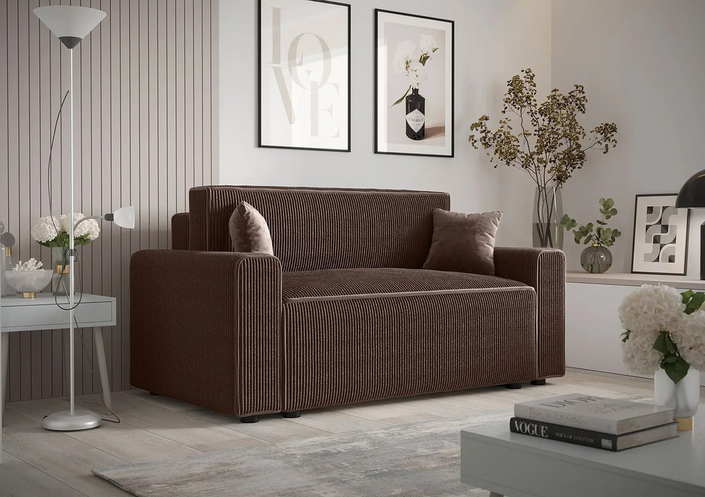 Brązowa tapicerowana sztruksem sofa rozkładana S2-S20