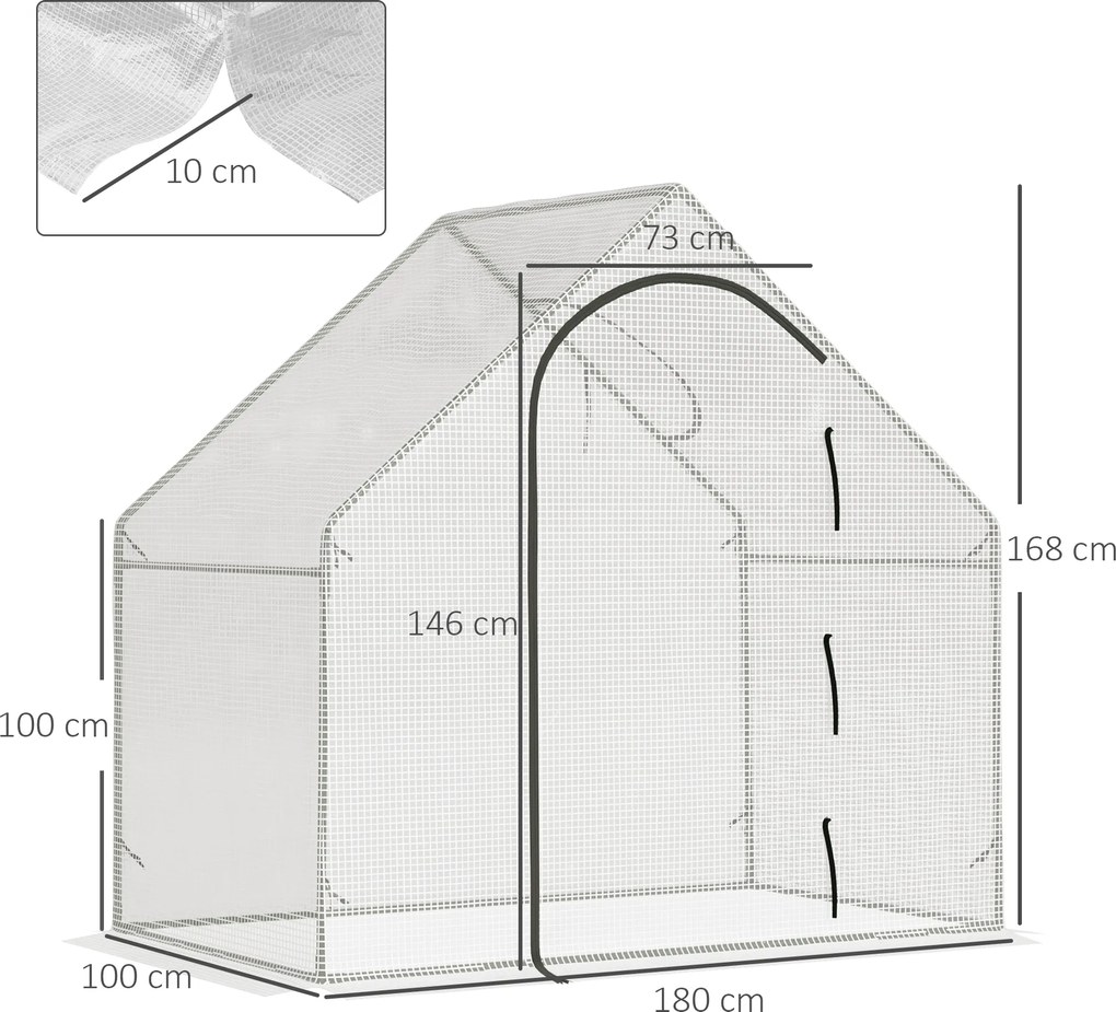 Outsunny Szklarnia przechodnia, 1,80 x 1,00 x 1,68 m, szklarnia foliowa, wytrzymała folia, Biała