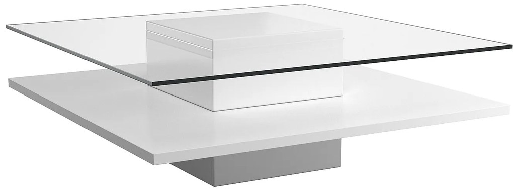 Stolik kawowy ISANIA - Płyta MDF lakierowana na biało i hartowane szkło